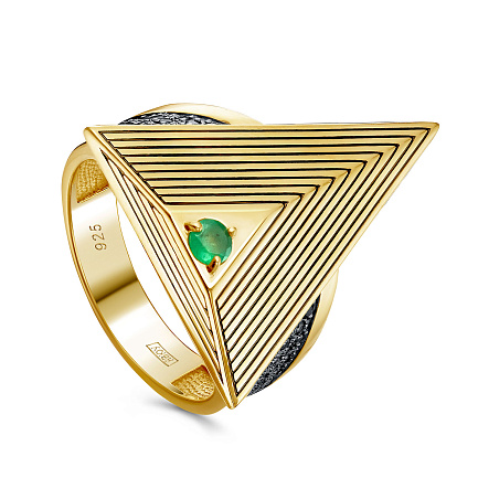 Кольцо из серебра с изумрудом, фианитами