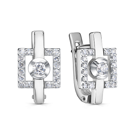 Серьги с английским замком из белого золота с бриллиантами
