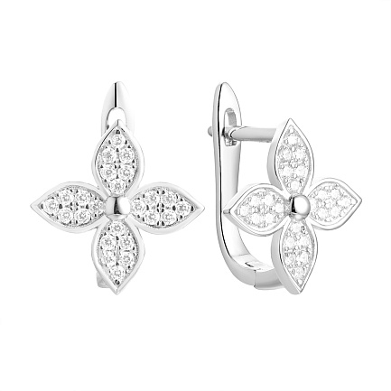 Серьги с английским замком из серебра с фианитом