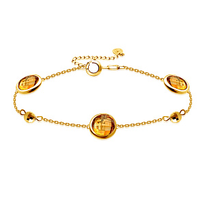 Браслет декоративный из желтого золота с цитрином, плетение якорное