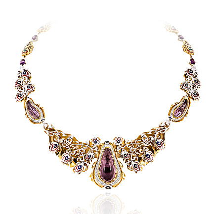 Колье из комбинированного золота с аметистами, бриллиантами