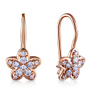 Серьги с французским замком из красного золота с фианитом