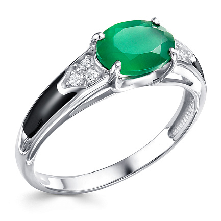 Кольцо из серебра с агатом, фианитами