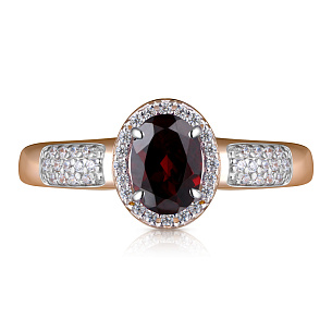 Кольцо из красного золота с гранатом и фианитом