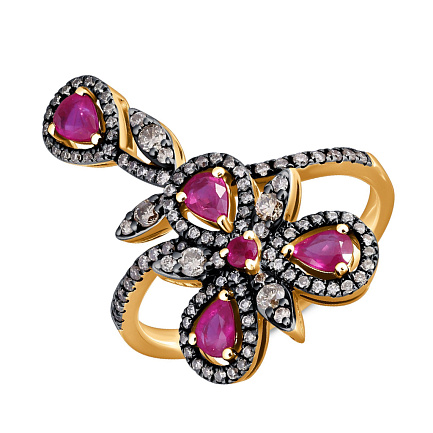 Кольцо из желтого золота с бриллиантами, рубином