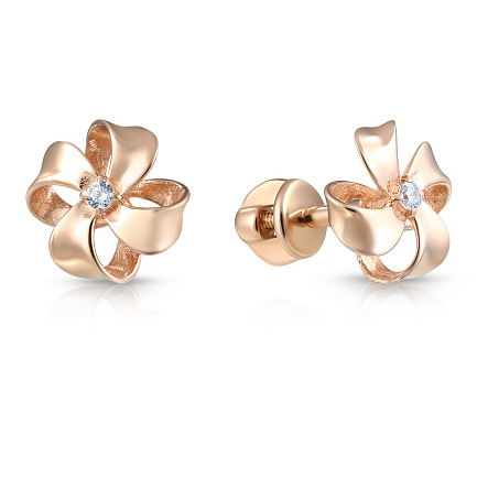 Пусеты из красного золота с фианитом