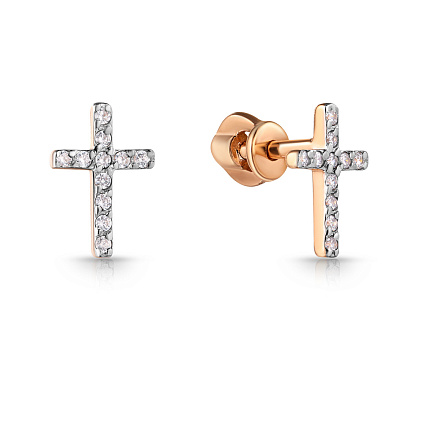 Пусеты из красного золота с фианитом