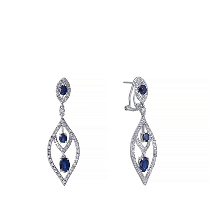 Серьги из белого золота с бриллиантами, сапфирами