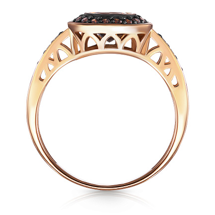 Кольцо из красного золота с раухтопазом, фианитом