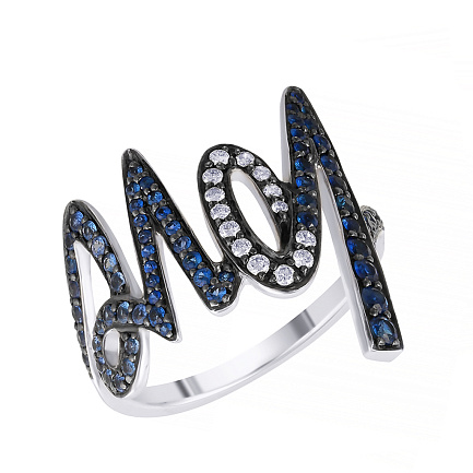 Кольцо из белого золота с бриллиантами, сапфирами