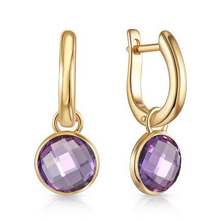 Серьги с английским замком из желтого золота с аметистом