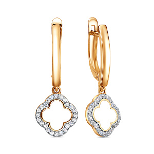 Серьги с английским замком из красного золота с фианитами