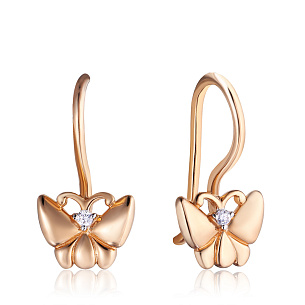 Серьги детские из красного золота с фианитом