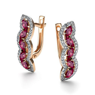 Серьги с английским замком из красного золота с рубинами и бриллиантами