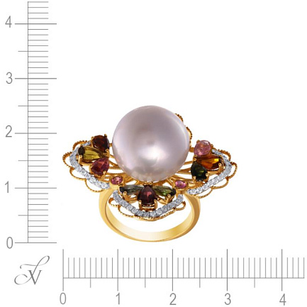 Кольцо из желтого золота с бриллиантами, жемчугом