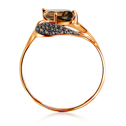 Кольцо из красного золота с раухтопазом, фианитами
