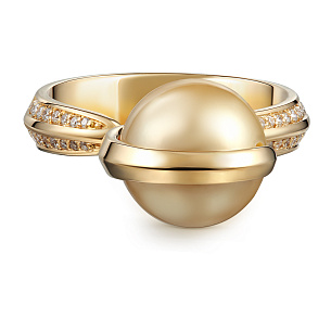 Кольцо из желтого золота с жемчугом, бриллиантами