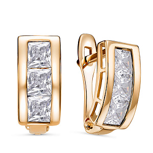 Серьги с английским замком из красного золота с фианитами