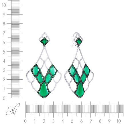 Серьги из серебра с агатом, фианитом