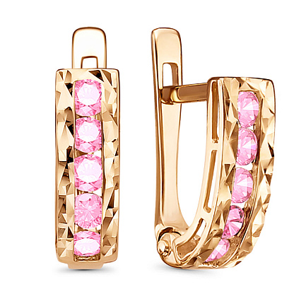 Серьги с английским замком из красного золота с фианитами