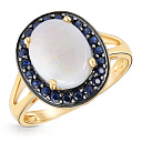 Кольцо из желтого золота с опалом, сапфирами