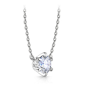 Колье из белого золота с бриллиантом, плетение якорное