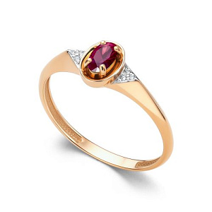 Кольцо из красного золота с бриллиантами, рубином