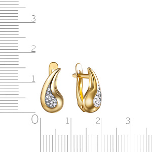 Серьги с английским замком из желтого золота с фианитом