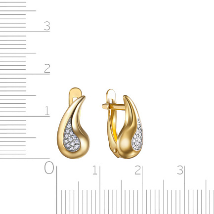 Серьги с английским замком из желтого золота с фианитом