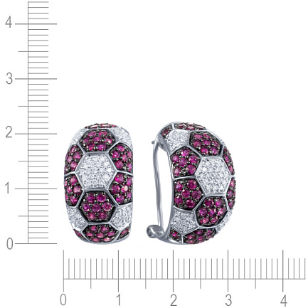 Серьги из белого золота с бриллиантами, рубинами