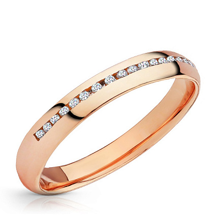 Кольцо обручальное из красного золота с бриллиантами