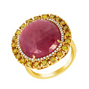 Кольцо из желтого золота с бриллиантами, корундом