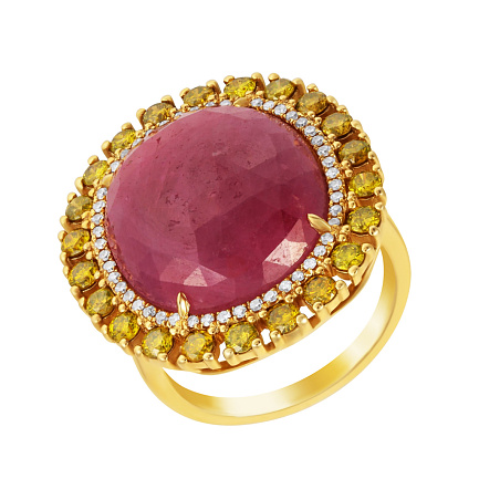 Кольцо из желтого золота с бриллиантами, корундом