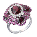 Кольцо из белого золота с бриллиантами, родолитами