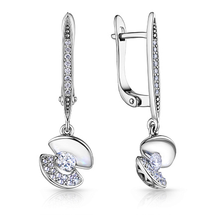 Серьги с английским замком из белого золота с бриллиантами