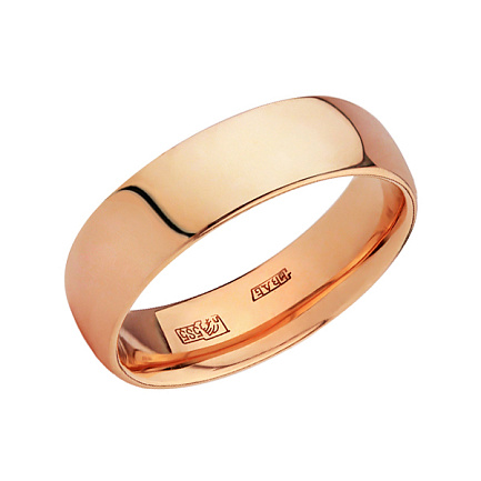 Кольцо обручальное гладкое из красного золота