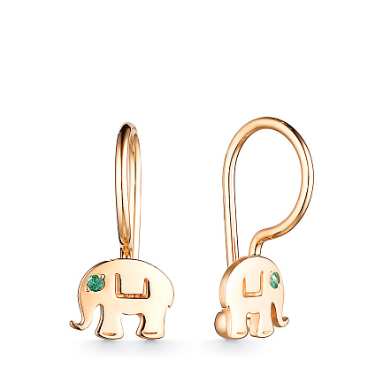 Серьги детские из красного золота с изумрудами