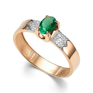 Кольцо из красного золота с бриллиантами, изумрудом