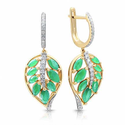 Серьги с английским замком из желтого золота с бриллиантами