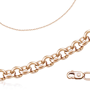 Цепь автомат из красного золота, плетение бельцер (ролло)