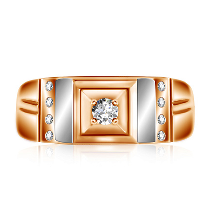 Печатка из красного золота с фианитом