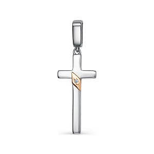 Крест декоративный из серебра с бриллиантом