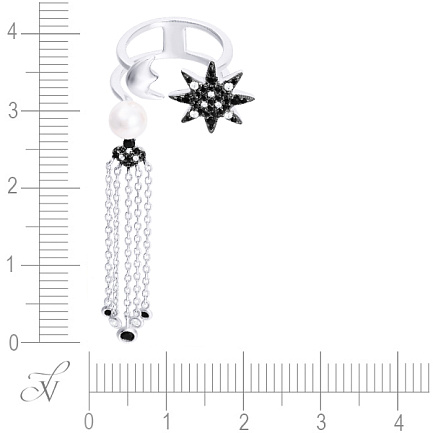 Кольцо из серебра с жемчугом, фианитом