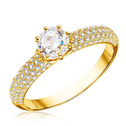 Кольцо из желтого золота с фианитом