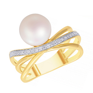 Кольцо из желтого золота с бриллиантами, жемчугом