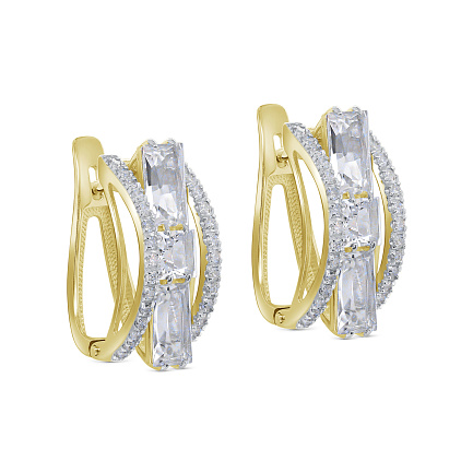 Серьги с английским замком из желтого золота с бриллиантами