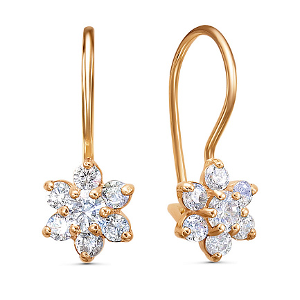 Серьги с французским замком из красного золота с фианитами