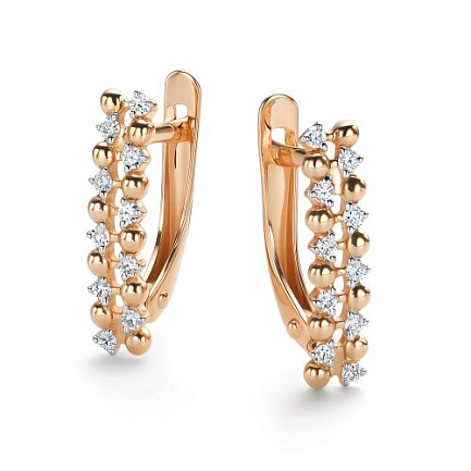 Серьги с английским замком из красного золота с бриллиантами