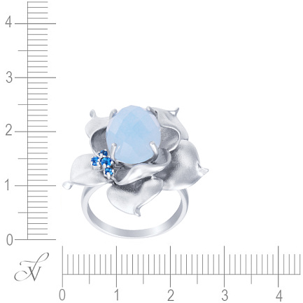 Кольцо из серебра с агатом, фианитом