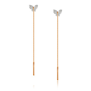 Серьги детские из красного золота с фианитом